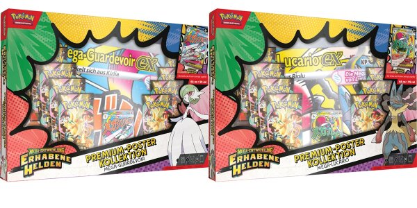Pokemon Mega Entwicklung ME02.5 - Erhabene Helden - 2er Set Poster Premium Kollektion Mega Guardevoir ex & Mega Lucario ex - Deutsch