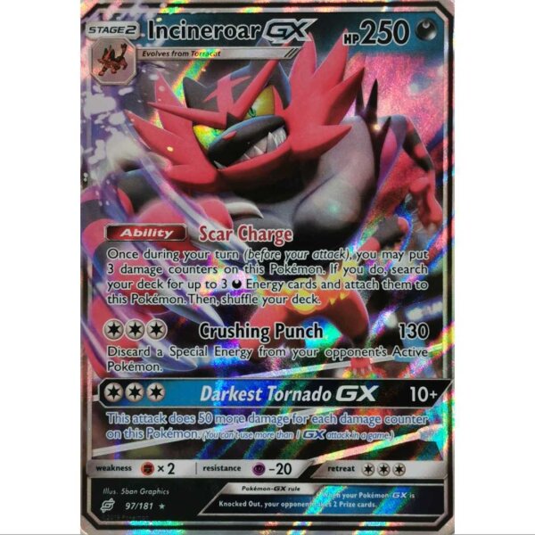 Pokemon Incinerorar GX 97/181 Holo Sonne und Mond Team Up Englisch NM