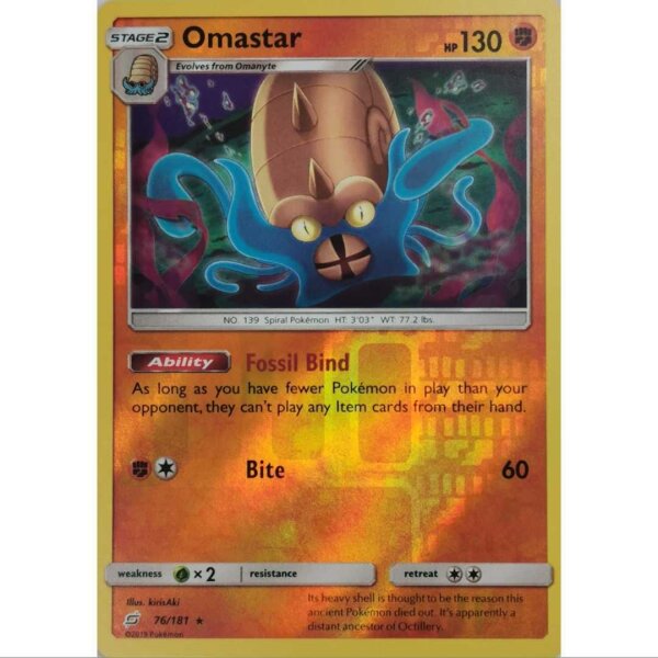 Pokemon Omastar 76/181 - Sun and Moon Team Up -  Reverse Holo EN NM