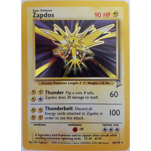Pokemon Zapdos 20/130 Holofoil Base Set 2 WotC 2000 Englisch NM