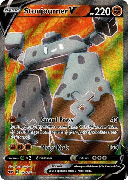 Stonjourner V 193/202 Full Art Ultra Rare Pokemon SWSH Base Set EN/NM