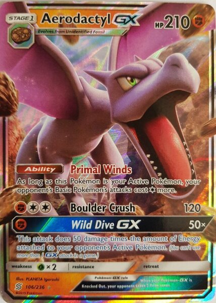 Aerodactyl 106/236 GX  - Sun and Moon- Unified Minds - EN NM