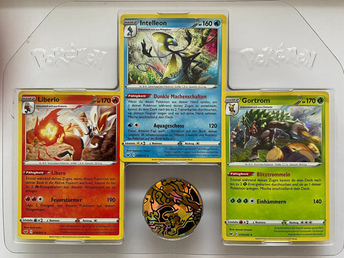 SWSH Base Set 3er Set Holos  Liberlo 034/202 & Intelleon 058/202 & Gortrom 014/202 & Münze NM DE