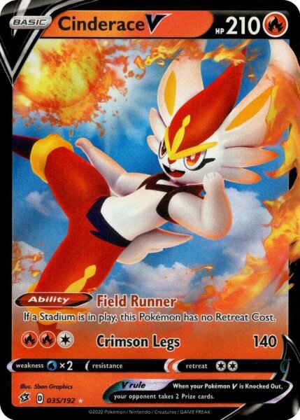 Cinderace V 35/192 Ultra Rare Pokemon SWSH Rebel Clash EN/NM