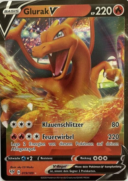 Glurak V  - 019/189 Schwert & Schild - Flammende Finsternis - DE NM