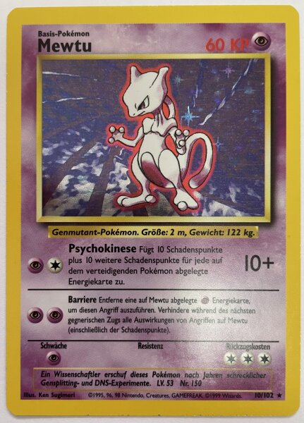 Mewtu 10/102 Holo Base Set Pokemon Deutsch Mint #2557