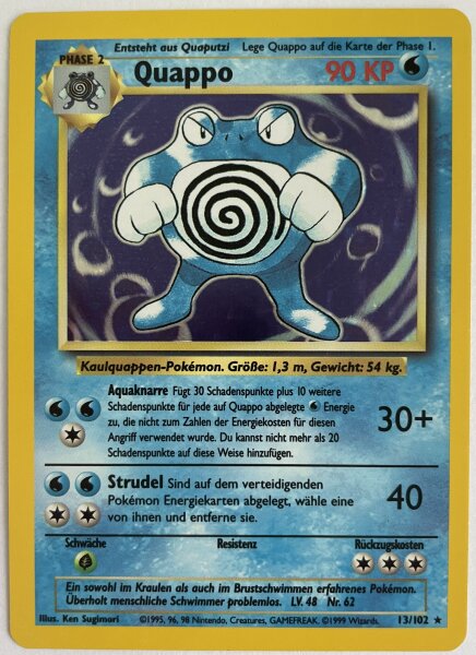 Quappo 13/102 Holo Rare Base Set Pokemon Deutsch Mint #2758