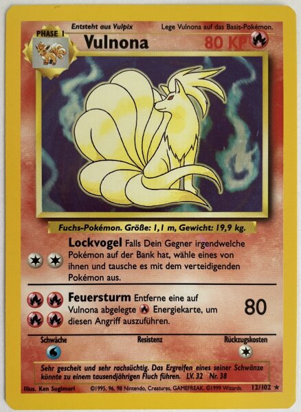 Vulnoa 12/102 Holo Rare Base Set Pokemon Deutsch Mint #2868