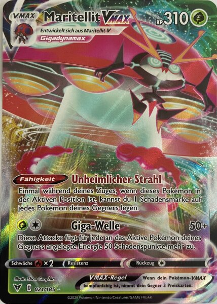 Maritellit VMAX 021/185 Full Art Ultra Rare Pokemon Farbenschock Deutsch  Boosterfrisch
