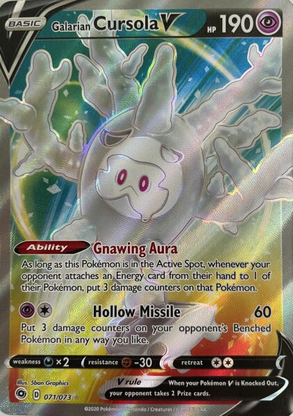 Galarian Cursola V - 071/073 Full Art Ultra Rare Pokemon Champions Path Englisch Boosterfrisch