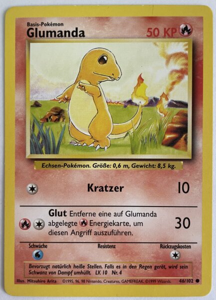 Glumanda 46/102 Common Base Set Pokemon Deutsch Poor
